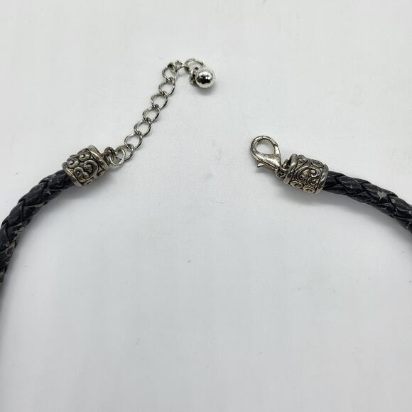 Black Faux Leather Woven Rope Imitation Pearl Closure Choker Necklace Unbranded - Picture 7 of 10